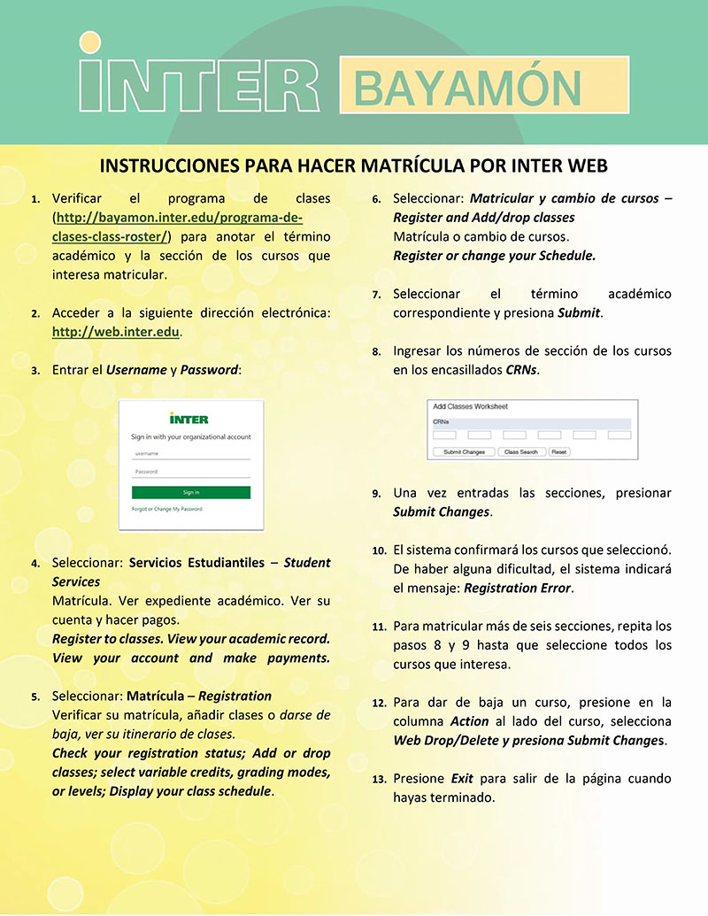 Foto. Instrucciones para hacer matrícula por Inter Web.