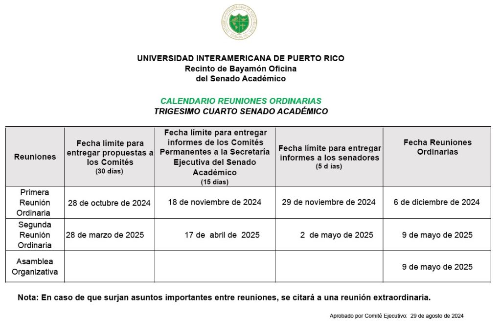 Calendario Reuniones Senado 2024-2025